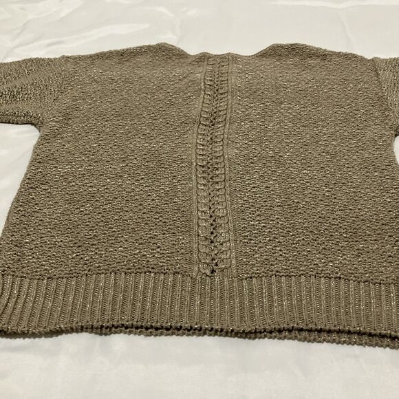 Beige Tan Crochet Open Knit Sweater Vintage USA Sheer Accent Detail Short Sleeve - Picture 5 of 5